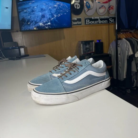 Vans Mens Old Skool Denim Blue Low Canvas Skate Shoes Sneakers Size 7 ladies - Picture 1 of 7